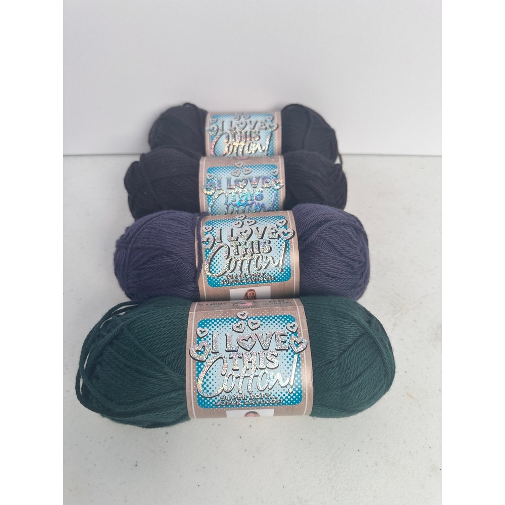 Hobby Lobby I Love This Cotton Yarn Bundle 4 Skeins Black Denim Forest Green